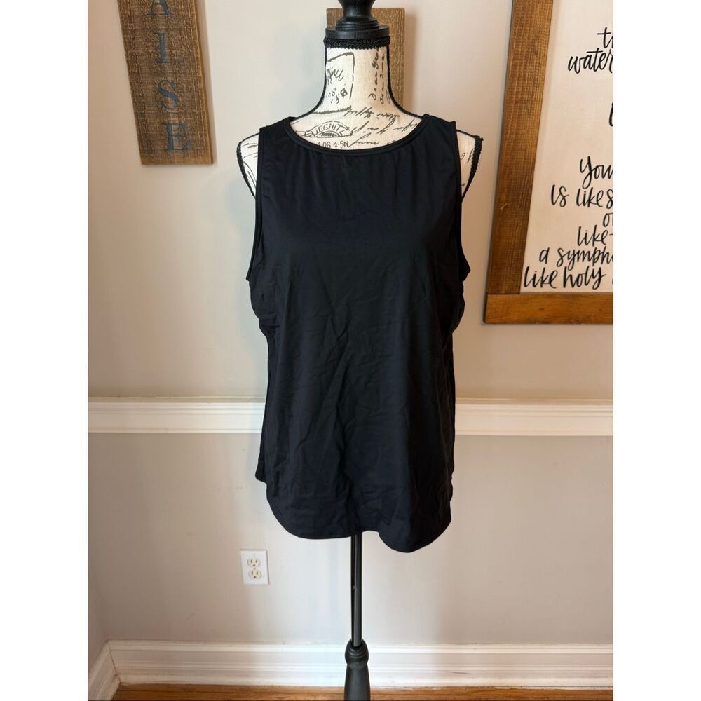 Lands' End Women's Sleeveless Lined High Neck Tankini Swim Top Black Size 18